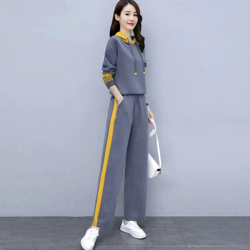 Fashionable Casual Sportswear Set Women's Hoodie And Wide Leg Pants Slimming Two Piece Suit Spring Autumn New Arrival