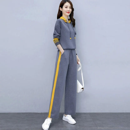 Fashionable Casual Sportswear Set Women's Hoodie And Wide Leg Pants Slimming Two Piece Suit Spring Autumn New Arrival