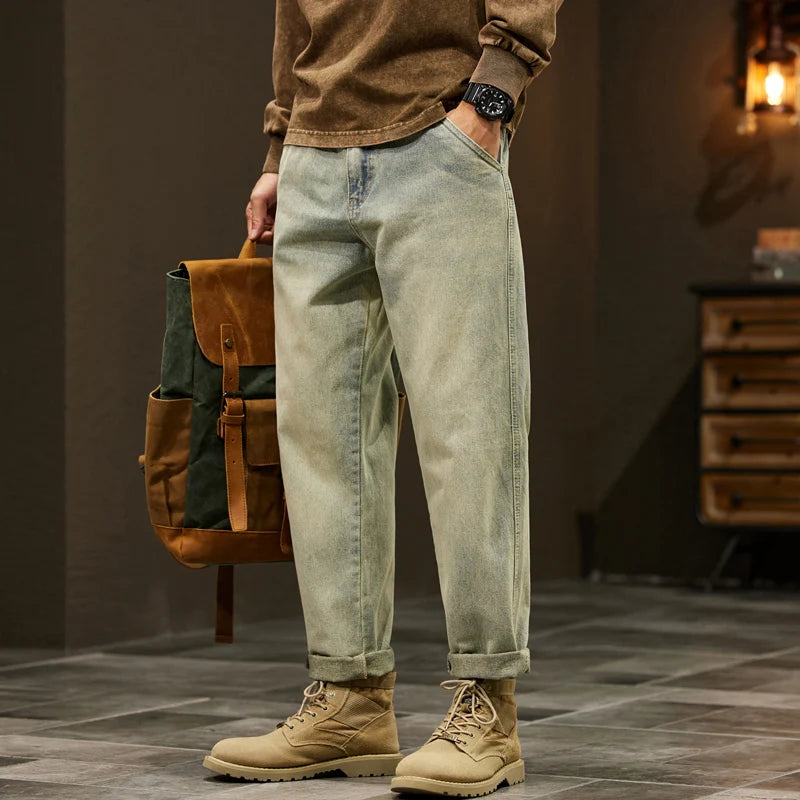 Men's 95% Cotton Jeans High Quality Loose Harem Pants Fashion Baggy Casual Outdoor Work Denim Pants Brand Men's Clothing