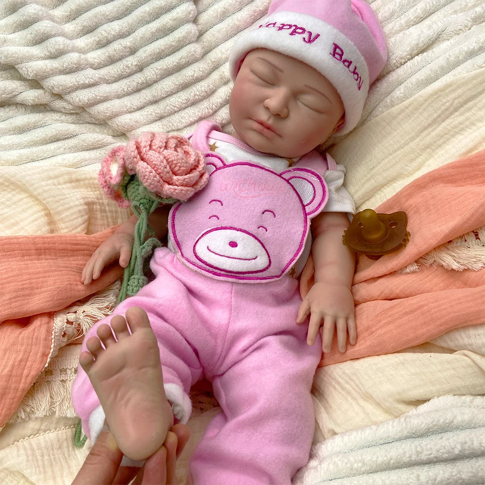 55cm Weighted Girl Can Use Pacifiers Silicone Ryeborn Baby Lifelike 3D Skin Tone Display Rebirth Doll for Photography