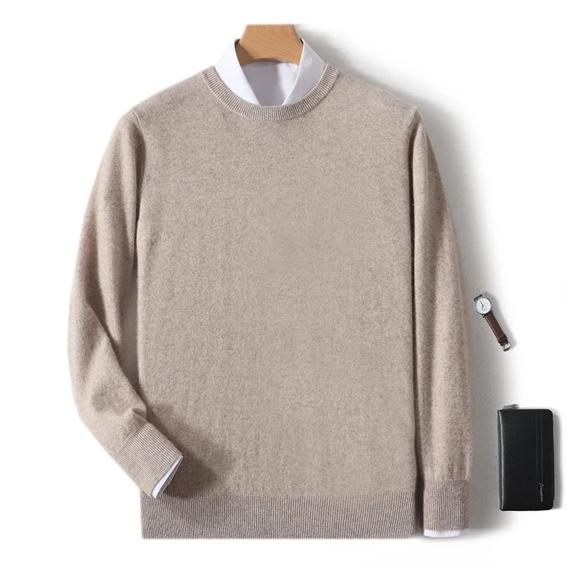 2025 100% Pure Merino Wool Men's Round Neck Pullover Solid Color Plus Size Casual Sweater Autumn And Winter Sports Cashmere Top