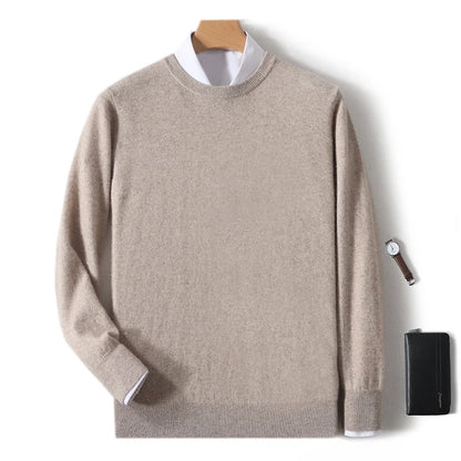 2025 100% Pure Merino Wool Men's Round Neck Pullover Solid Color Plus Size Casual Sweater Autumn And Winter Sports Cashmere Top