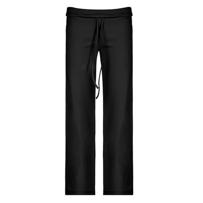 Rockmore Spicy Girl Low Waist Straight Leg Pants Pure Color Flip Waist Versatile Long Trousers Street Style Casual Pants