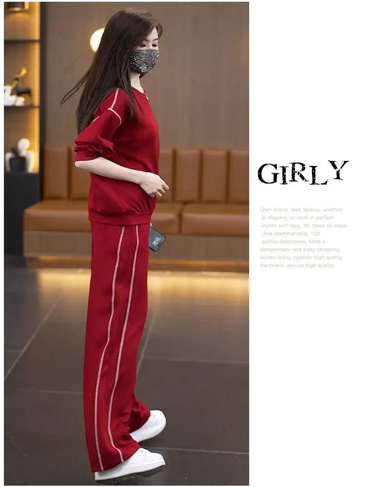 Ladies Large Size Cotton Embroidered Sportswear Set Casual Long Pants Two-Piece Fashionable Outfit for plus Size Women