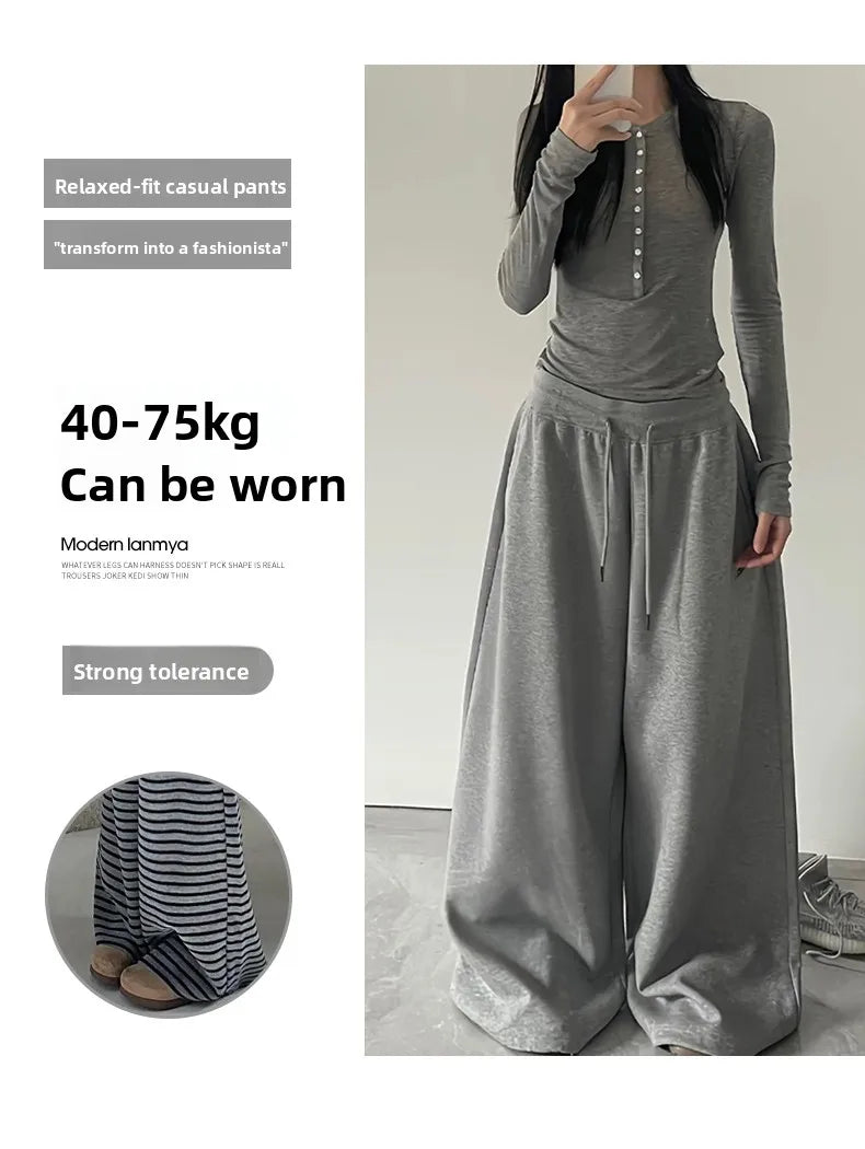 American Style Lazy Girl Sports Pants Women High Waist Loose Slimming Casual Wide Leg Pants Fall New Arrival Small Size