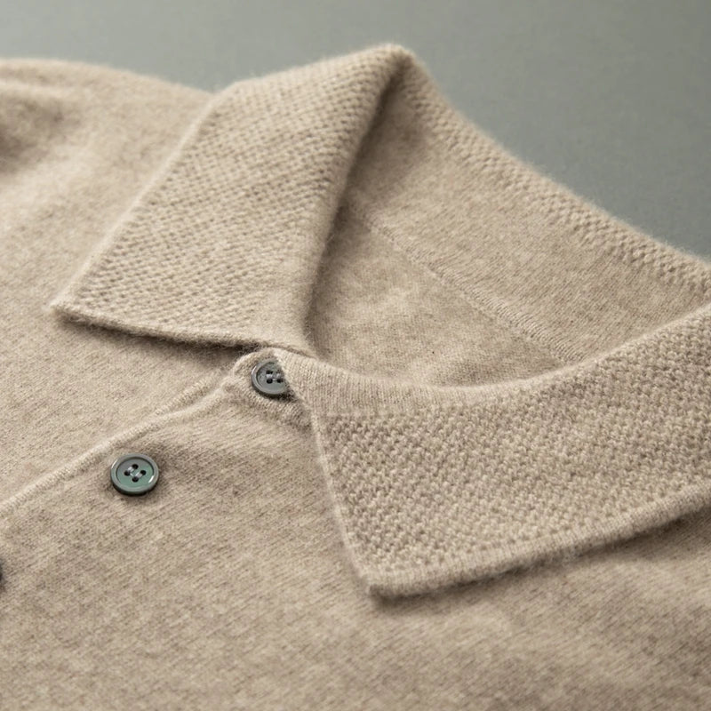 MVLYFLRT 2023 Men's New Polo Shirt Long Sleeve 100% Cashmere Knitted Pullover Solid Color Sweater Casual Business Office PL-2312