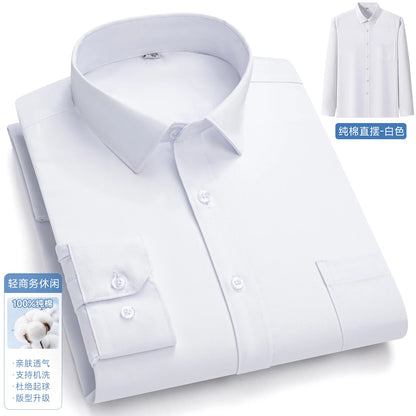 New In Tops Pure Cotton Men's Long Sleeve Business Social Plain Shirts Fashion Single Pocket Casual Slim Fit Solid Color Blouses