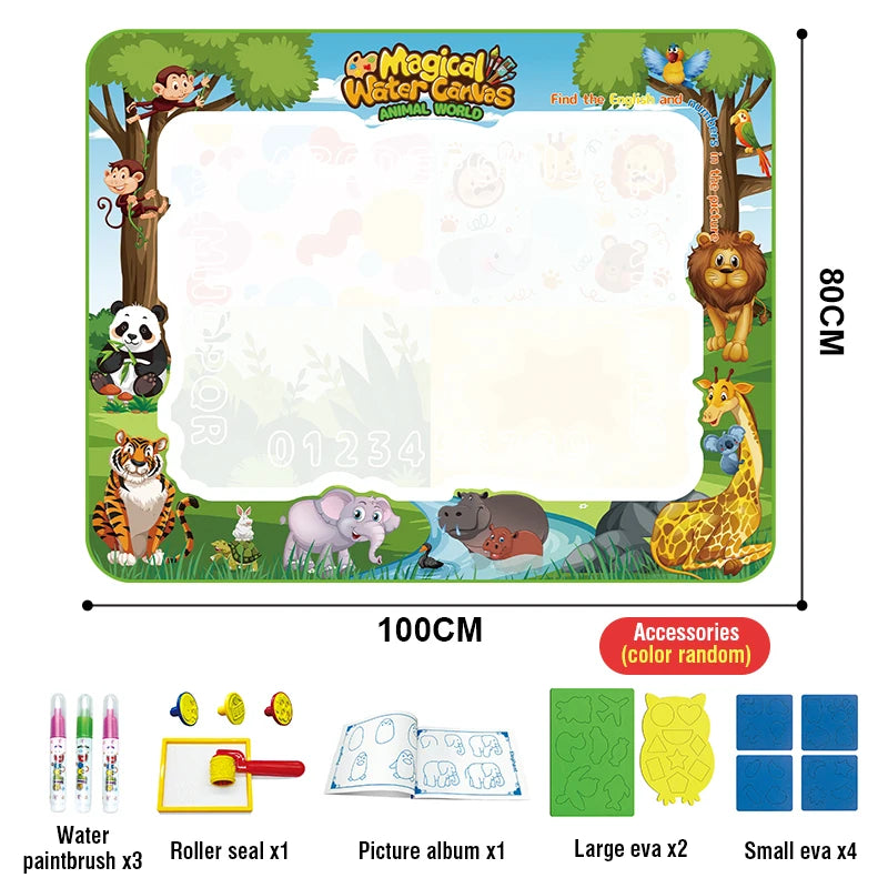 Large Water Doodle Mat for Toddlers Drawing Toy Tablets Painting Set with Colorful Graffiti Blanket Educational Games Children