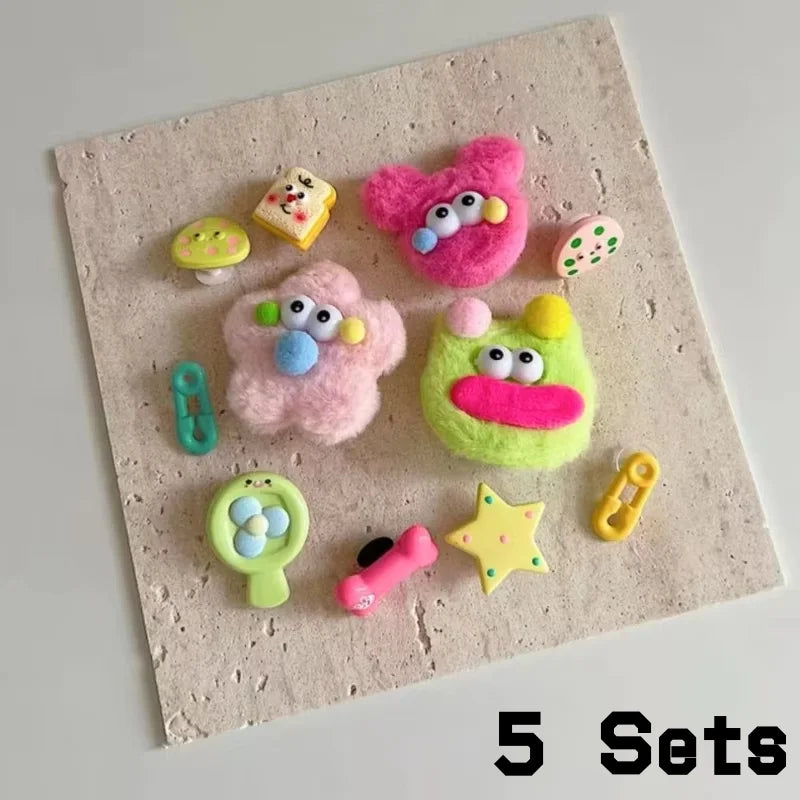 New Winter Plush Shoe Charms Set Cartoon Sausage Mouth Big Eyes Shoe Decorations For Clogs Suitable For Diy Sandals Party Gifts
