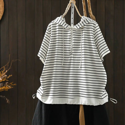 Short-sleeve Women T-shirt Summer 2026 Stylish New Trendy Loose Striped T-shirt ZF2132