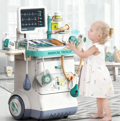 Doctor Kit Set Mobile Medical Station Cart with Injection Stethoscope Hospital Tool Doctor Role Play Toy Kid Birthday Gift