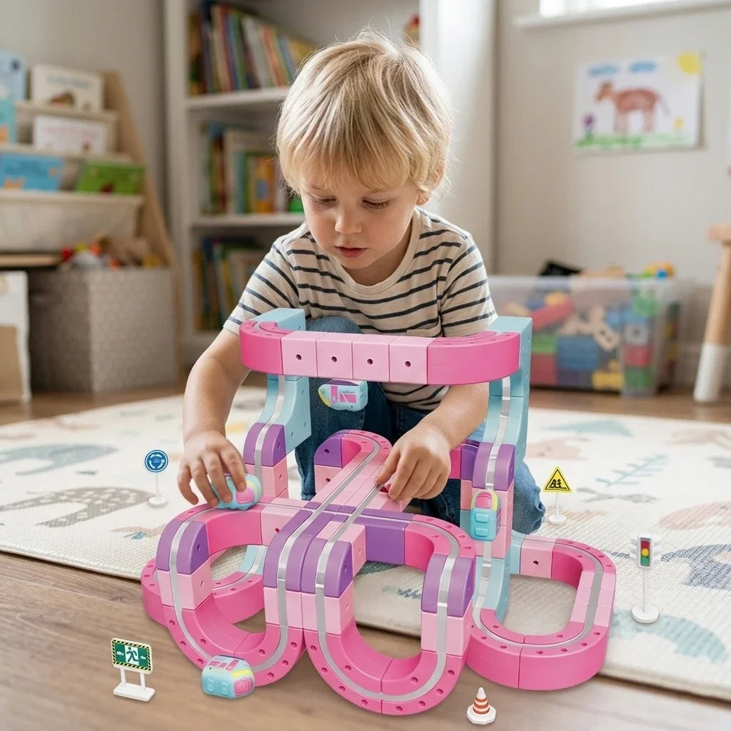 FUNXINEE NEW Technical Magnetic Track Car Electric Train Set Anti Gravity Railcar STEM DIY Building Blocks Vehicle Gift Girls