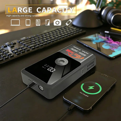 Car Jump Starter with Air Compressor Peak 2000A Auto Battery Booster 150PSI Air Pump Portable Power Bank Tire Inflator Lighting