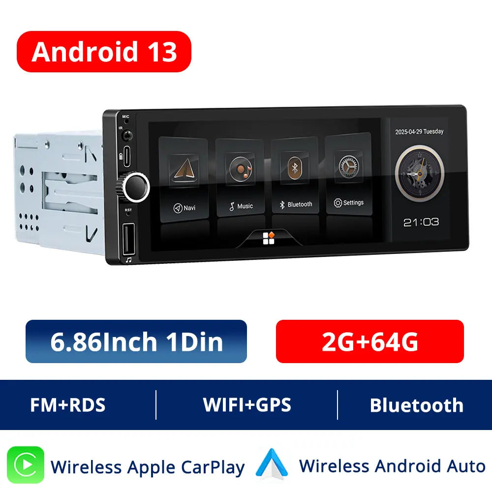 Car Intelligent Systems Android 13 1din Player Wireless Carplay Android Auto WIFI Internet GPS Navigation RDS BT Auto Stereo