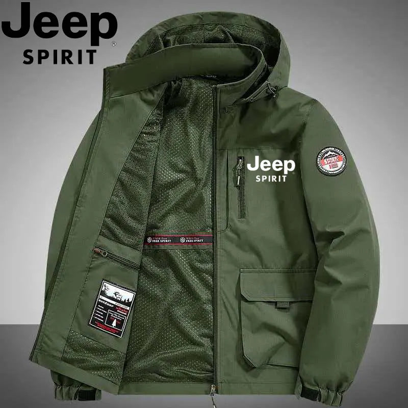 Jeep new high-quality 2026 men's windproof and waterproof lightweight multi-pocket fleece jacket, suitable for spring and autumn