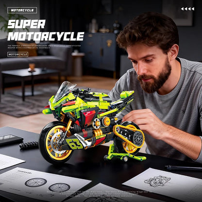 2026 Technical 1:8 City Green Motorcycle Building Blocks Set Super Motorbike Model Kit STEM Assembled Toys Gifts 14+ Adult