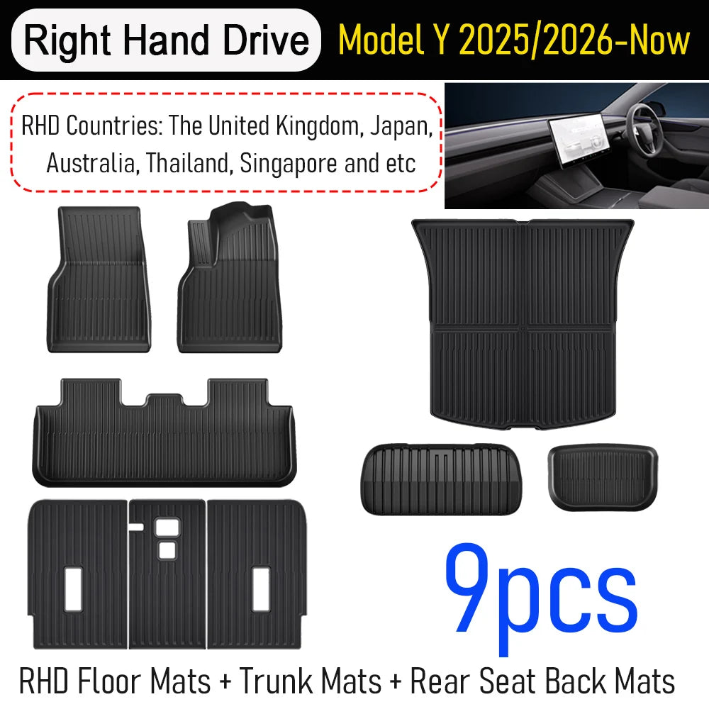 Car Floor Mats for Tesla Model Y Juniper 2025 2026 Front Rear Trunk Mat Non-Slip Cargo Liner Backrest Pads Left Right Hand Drive