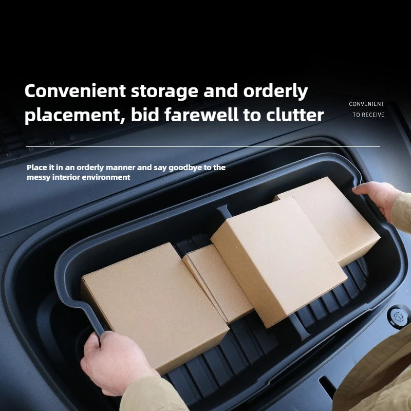 For Tesla Model Y Juniper 2021-2025 Launch Front&Rear Trunk Storage Box Double-Deck Luggage Frunk Organizer Box Dustproof Cargo