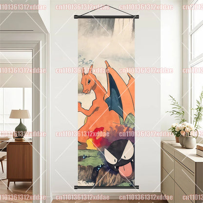 Pokémon Anime Poster Art Scroll Painting Rayquaza Pikachu Entei Squirtle Bulbasaur Gengar Snorlax Friends Children Holiday Gift