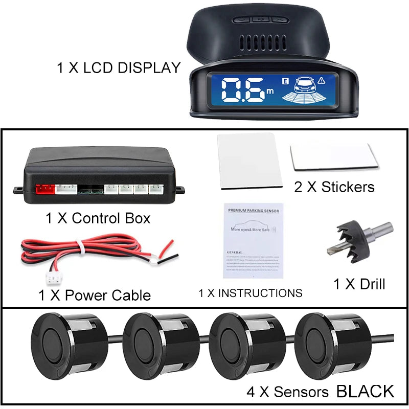 Front Rear Parking Sensor Kit 8 Probe Auto Blind Spot Radar LCD Monitor 12V Parktronic Reverse Backup Assist System