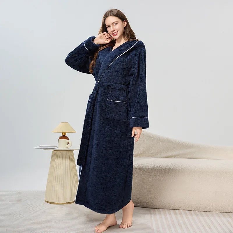 Couples Thickened Hooded Bath Robe Warm Sleepwear for Men And Women Cotton Velvet Winter Home Clothes Unisex Pajamas