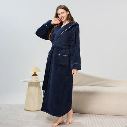 Couples Thickened Hooded Bath Robe Warm Sleepwear for Men And Women Cotton Velvet Winter Home Clothes Unisex Pajamas