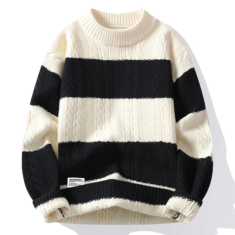 Autumn and Winter New Casual Fashion Color Matching Trend Warm Outdoor Comfortable Sweater Men's Knitted Bottom Shirt