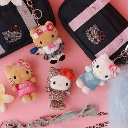 Cartoon JK Uniform Hello Kitty Y2K Gal Black Skin pink Leopard plush Doll Backpack Keychain Sanrio Stuffed  KT cat toys Pendant