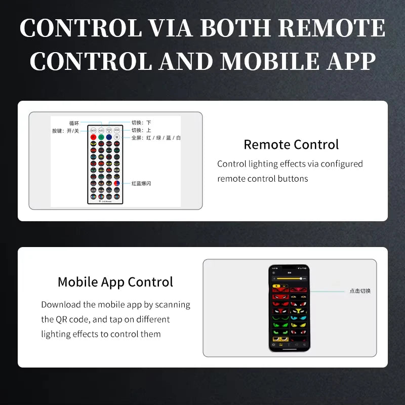 App Car Truck Devil Eye LED Pixel Panel Light Remote Control Soft Folding Lighting Rolling Panel Windshield 12V 24V