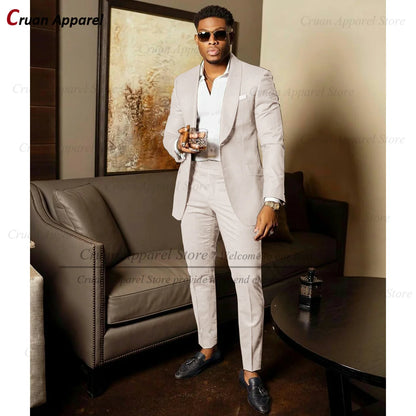 Blue Shawl Lapel Suit Male 2 Pieces Tailored Groom Wedding Suits Tuxedo Best Man Blazer Pants Trendy Fashion Marriage Costume