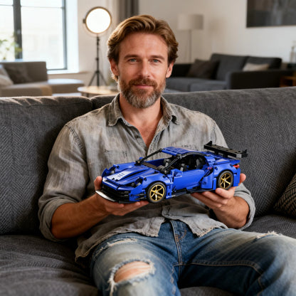 Blue sports car building block model set, adult collectible model, suitable for birthday gifts, Christmas, Halloween, gifts