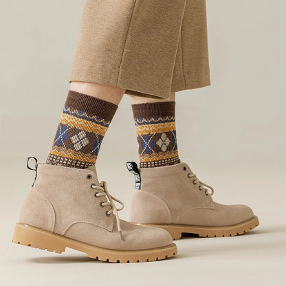 Men's Dress Socks, Cotton Crew Socks, Breathable and Sweat-Absorbing, Funky Colorful Pattern Crew Socks