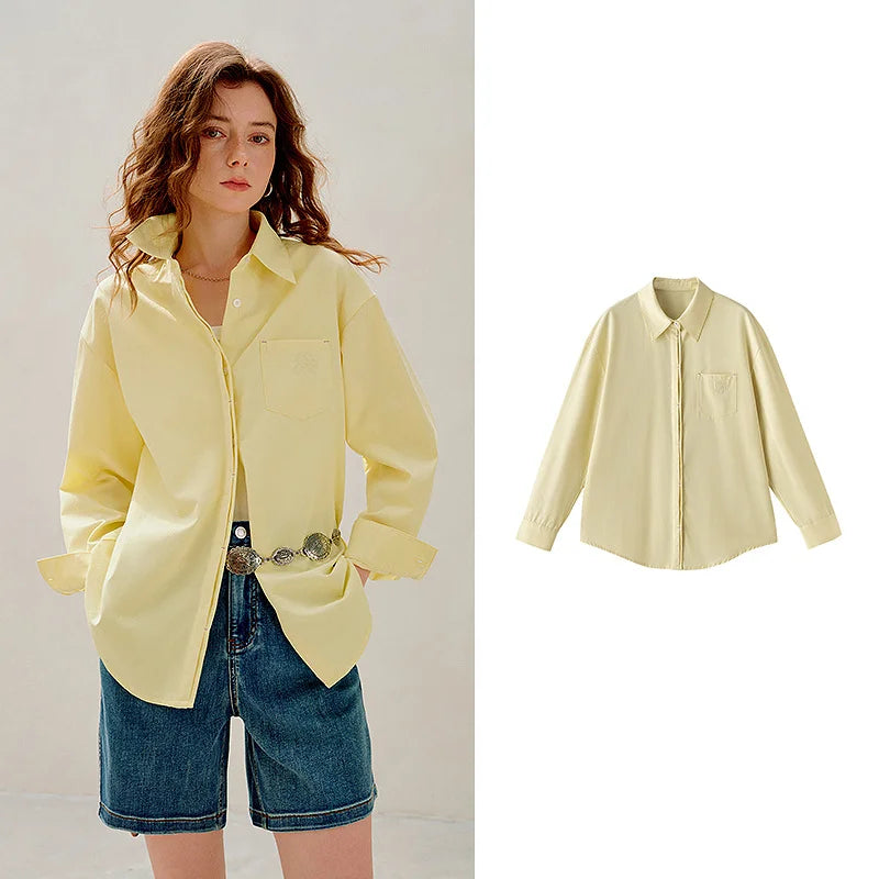 TOYOUTH Women Easy Morning Lazy Shirts 2026 Spring New Wrinkle-Resistant Low-Maintenance Light Spring Cotton Blouses