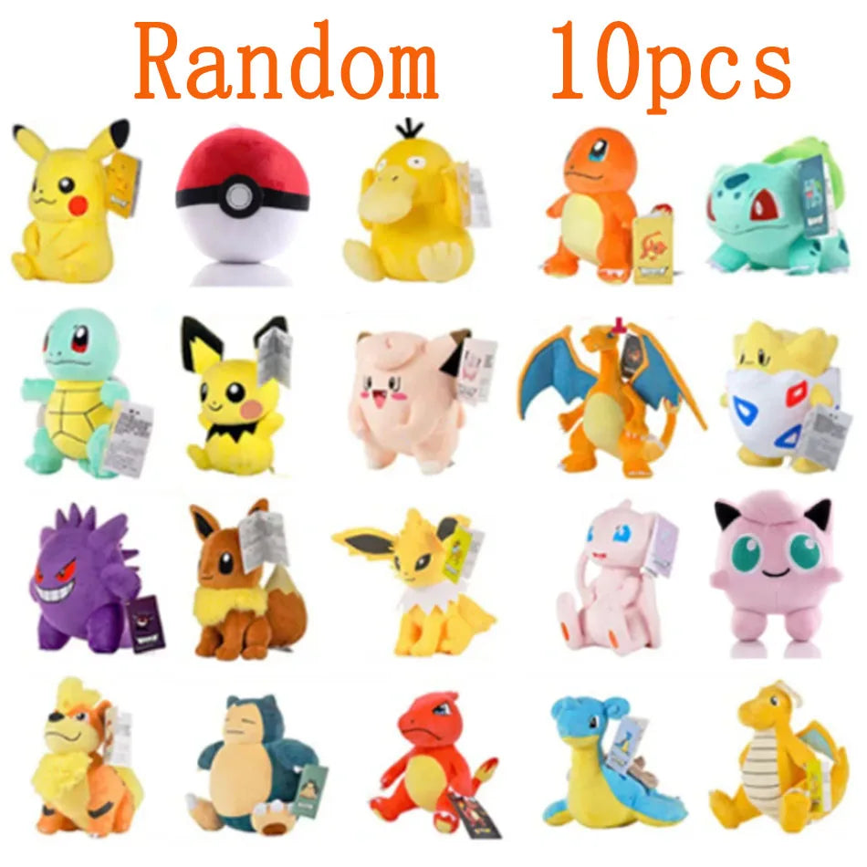 10pcs Pokemon Official Plush Toy - Charmander, Squirtle, Pikachu Plush, Bulbasaur Stuffed Animal Toy, Pokemon Doll Birthday Gift