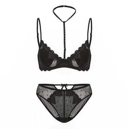 French-style Heart Embroidery Lingerie Set for Petite Women Soft Steel Cups Romantic Bra Set Hot Sale Comfortable  S-XL Hot Sale