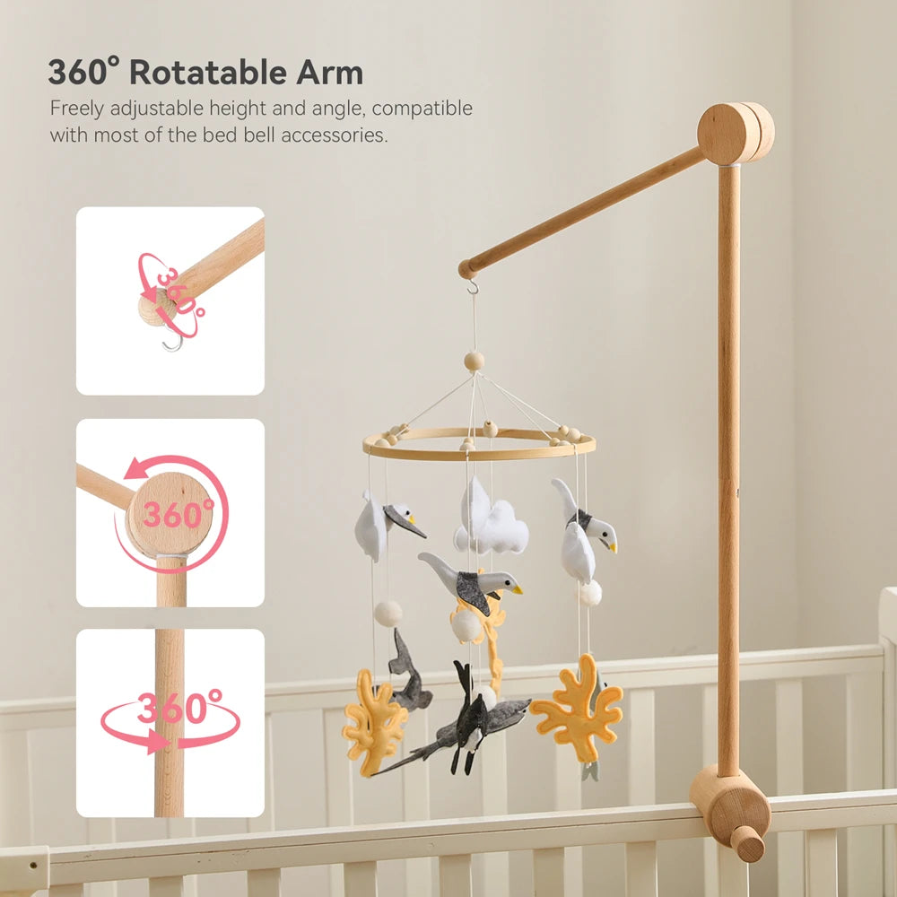 Wooden Universal Crib Mobile Stand 360 Degree Rotate Arm Height Adjustable Stable Anti Tip Base Tools Free Assembly for Nursery