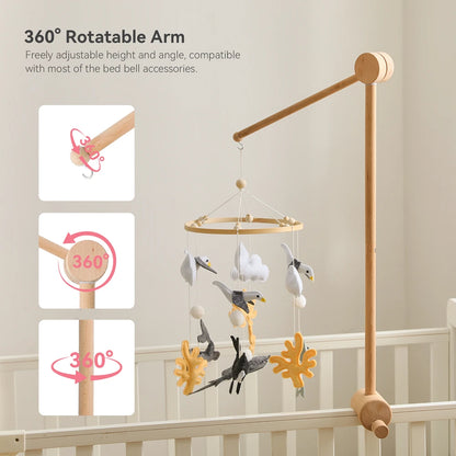 Wooden Universal Crib Mobile Stand 360 Degree Rotate Arm Height Adjustable Stable Anti Tip Base Tools Free Assembly for Nursery