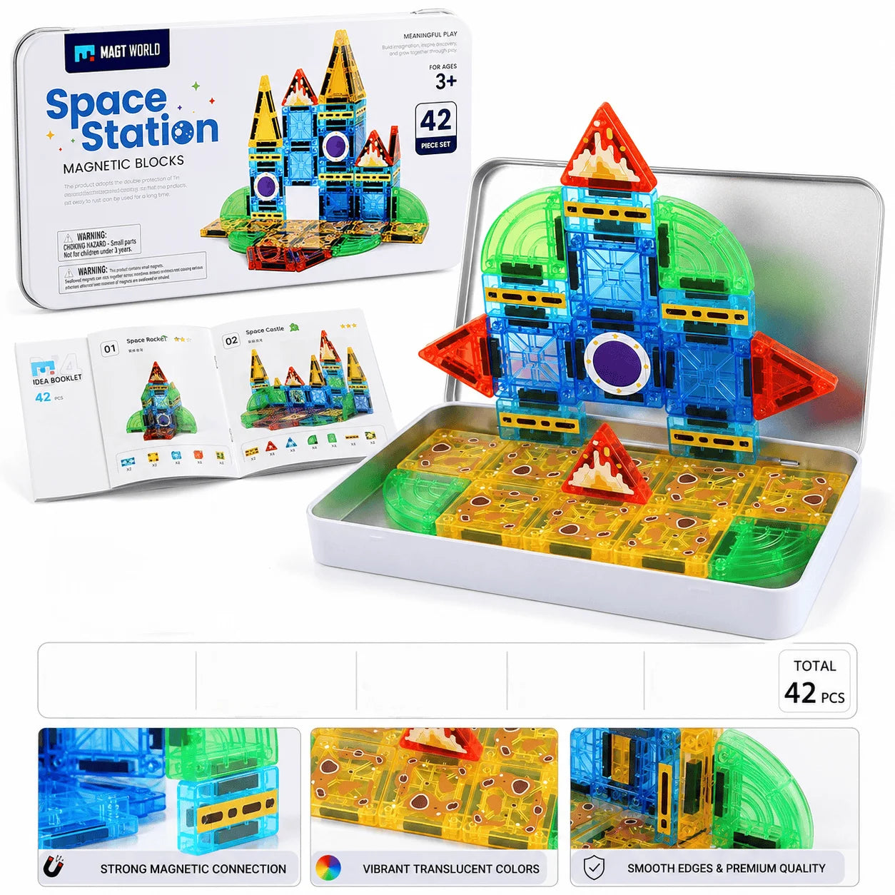 42 Pcs Magnetic Building Blocks, Kids Toy, Magnetic Tiles. Safe ABS Material Travel Pack Halloween Christmas Birthday Gift