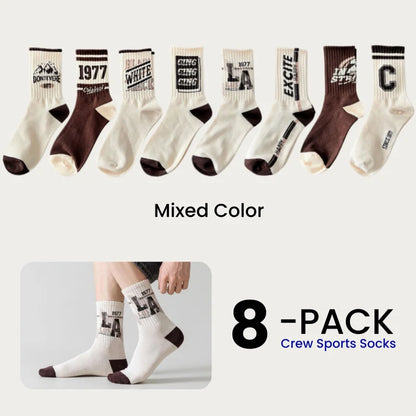 1/4/8 Pairs Men's Crew Socks Retro American Alphanumeric Print Basketball Sports Socks Graffiti Style Couple EU 37-44 US 6-12