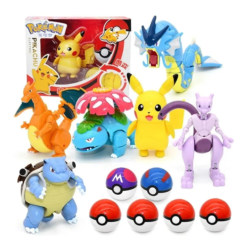 Pokemon Figure ball transform Action Gyarados Charizard Venusaur Blastoise Mewtwo Pikachu Mew Snorlax Poke ball Pokeball gift