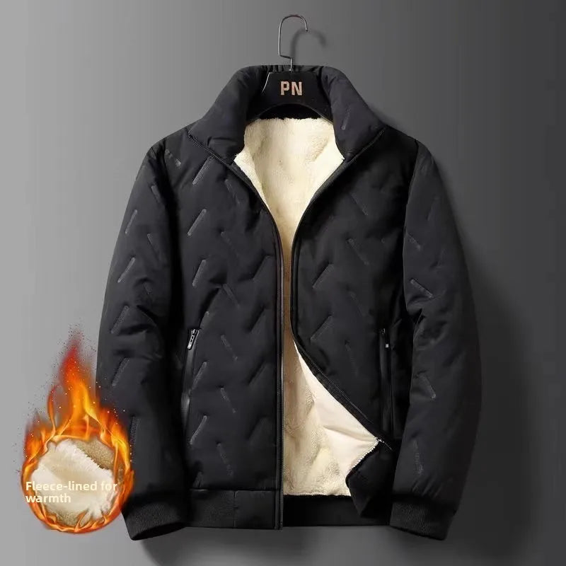 Men's Thickened Lamb Velvet Cotton Jacket Autumn Winter New Style Windproof Waterproof Warm Workwear Casual Loose Fit Long Sl...
