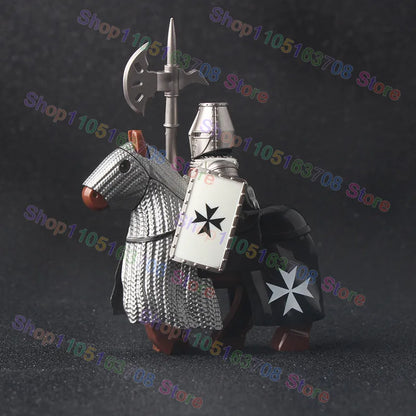 MOC Medieval Military Crusader Knight Building Blocks Castle Army Soldier Figure Horse Mount Shield Sword Accessories Bricks Toy