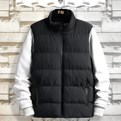 Casual jacket autumn and winter men's loose sleeveless zipper down vest men's solid color warm vest men's stand up collar jacket