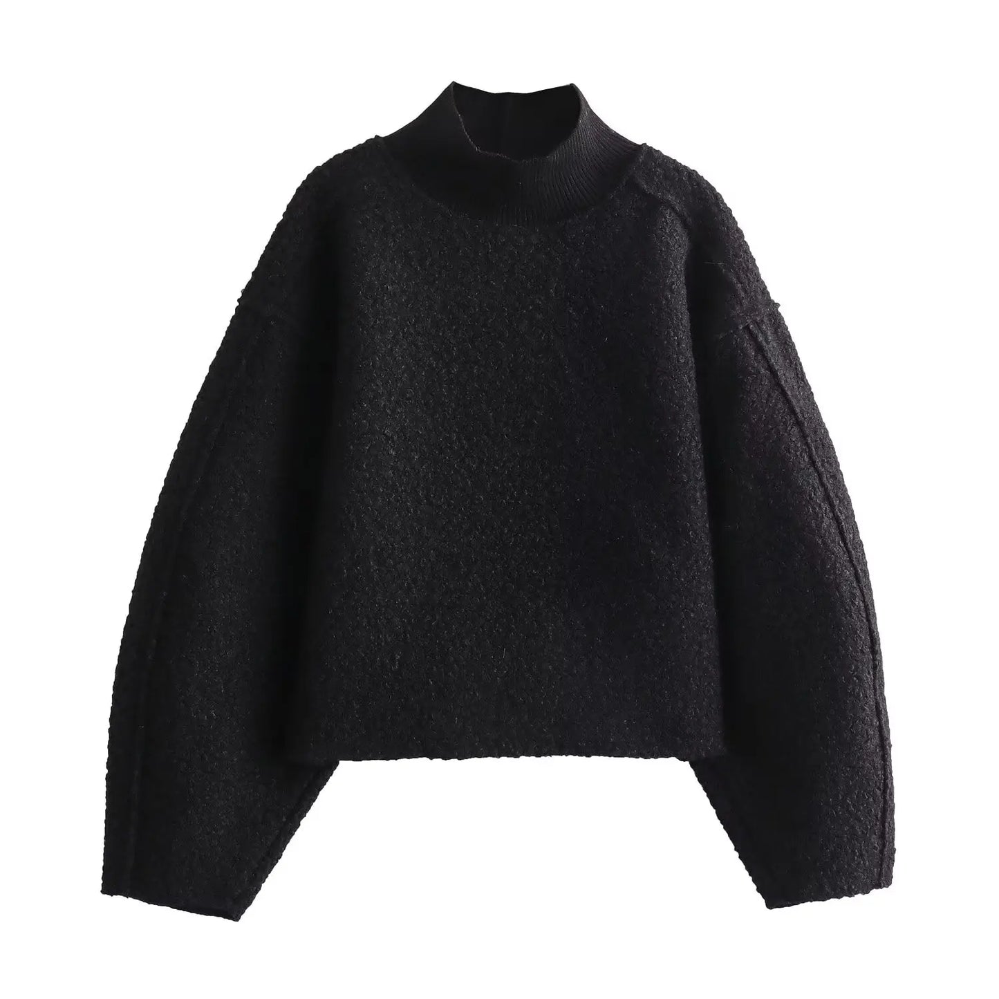BSAY Women Fashion Autumn Winter 2024 New Loose Solid Color Long Sleeved Stand Collar Pullover Top Chic Female Sweatshirt