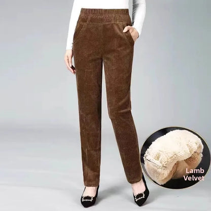 Autumn Winter Thiened Women's Casual Pants Lamb Velvet Harem Pants High Waist Straight Legged Fce Lined Mom Jeans Corduroy