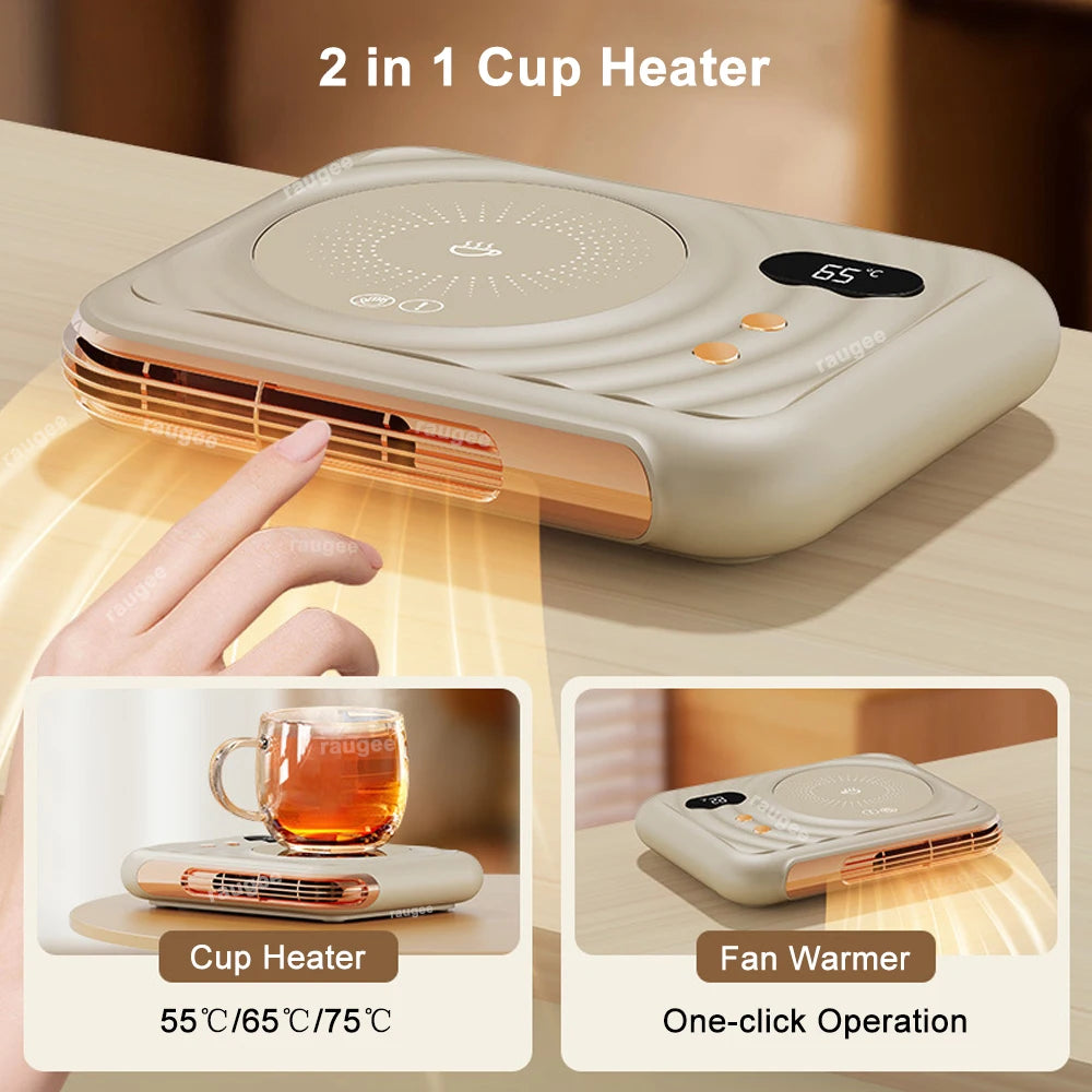 Mini Mug Warmer 2 in 1 Fan Warmer 220V  Electric Cup Heater 3 Temperature 75℃ Milk Tea Water Cup Heaters Desk Heating Pad