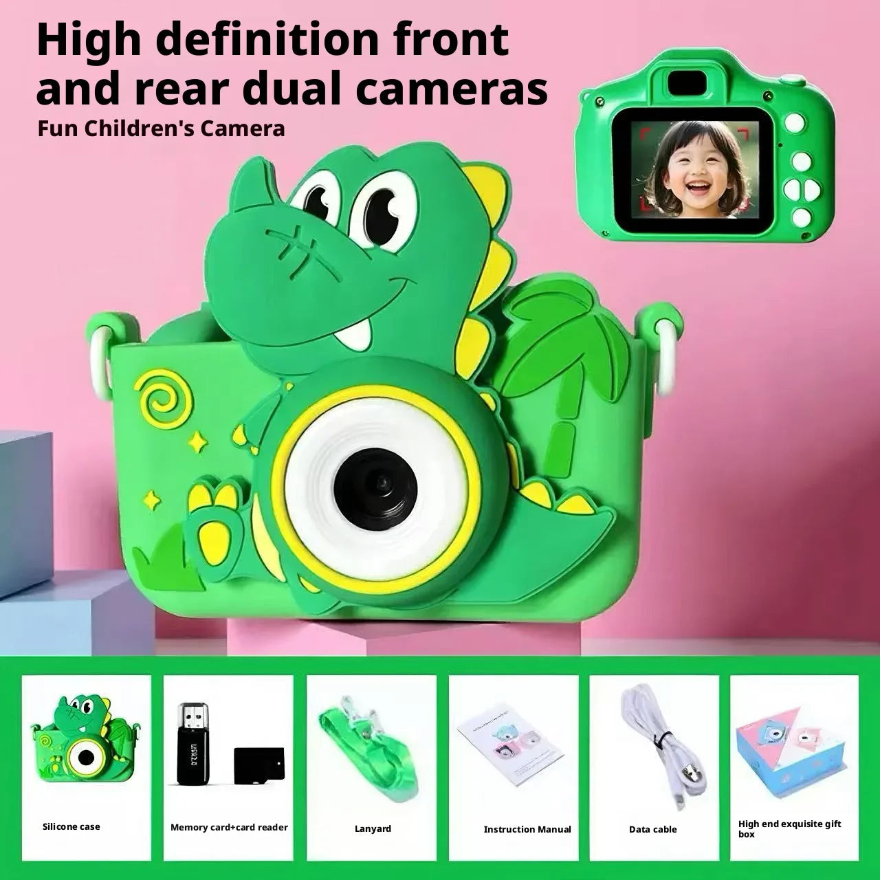 Dinosaur Kids Camera High Pixel Dual Lens Digital Camera Photo Video Recording Camera Toy Perfect Birthday Gift For Children