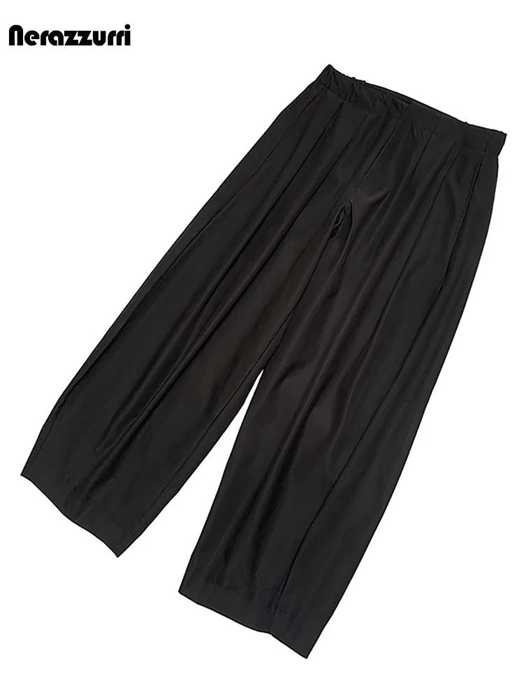 Nerazzurri Spring Autumn Long Baggy Black Pleated Lantern Pants for Men High Waist Elegant Chic Luxury Designer Clothes 2026