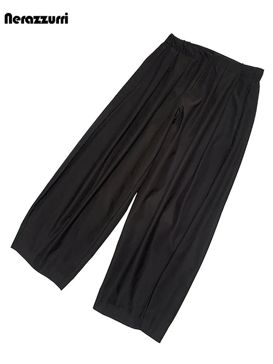 Nerazzurri Spring Autumn Long Baggy Black Pleated Lantern Pants for Men High Waist Elegant Chic Luxury Designer Clothes 2026