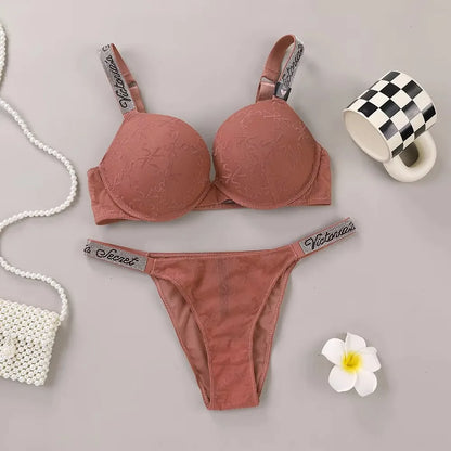 Victoria's Secret Lingerie Set Underwear Set Bras and Panty Set Women's Fashion Sexy Lingerie Sporty Padded Adjustable push up